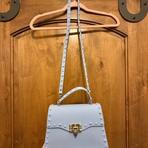 Top-Handle Crossbody Bag in Pale Blue with Gold Hardware